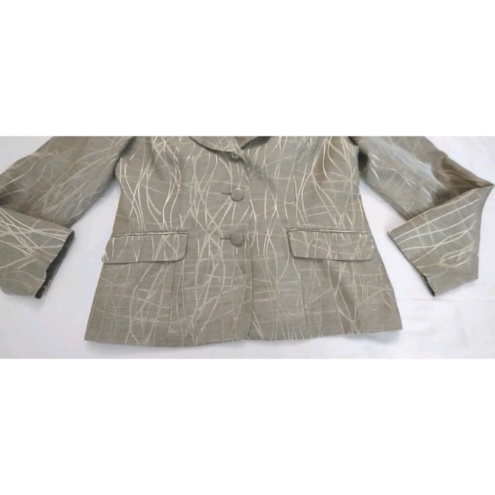 Danillo Women 2 Button Blazer Jacket Sage Green Gold Sz 14 Pleated Elegant Neck - Picture 6 of 16